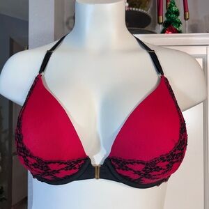 Cacique Red and Black 44B Boost Plunge Front-Clasp Bra Sexy